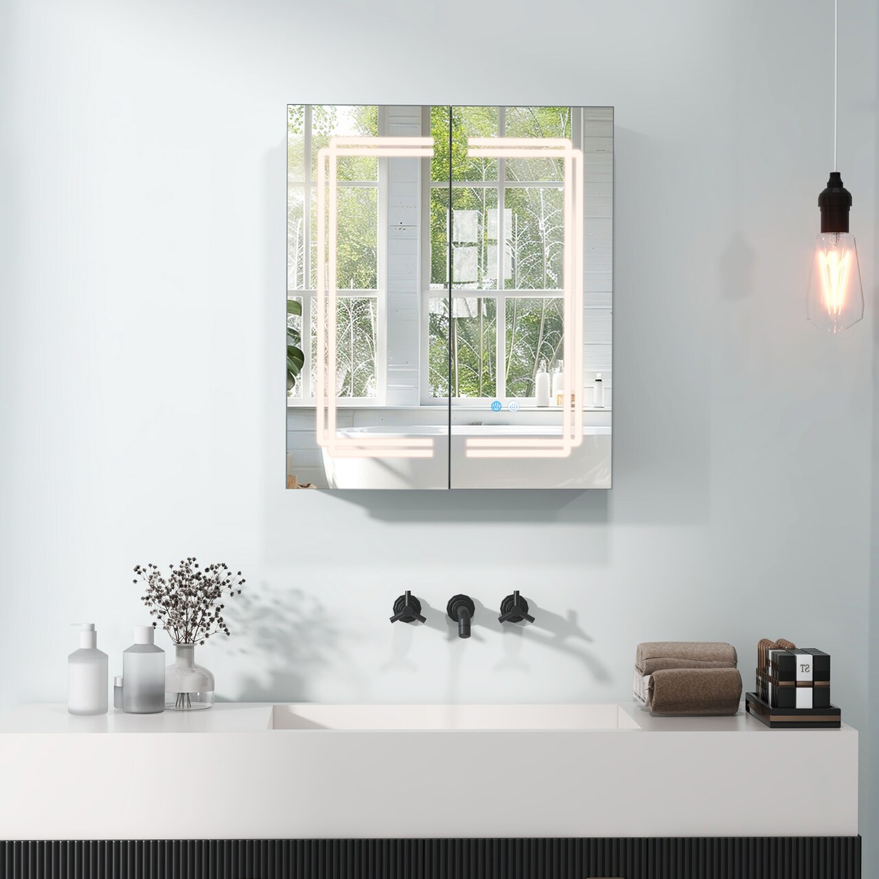 LED Bathroom Mirror Cabinet with Built-in Charging Station and Lights